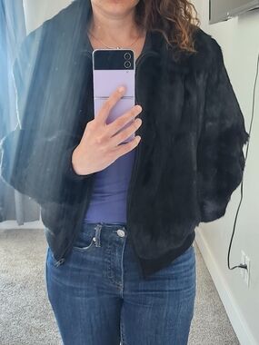 Real Rabbit  Black Fur Coat With Pockets- Women